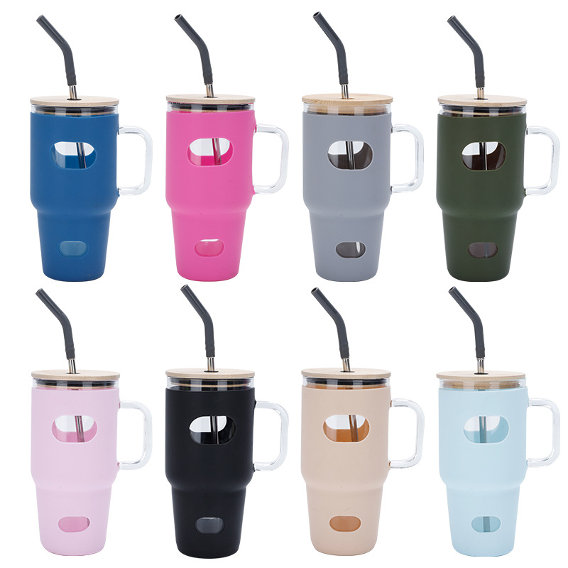 32Oz Tutup Bambu Kaca Silikon  - Outdoor Sport Glass Water Bottle ulasan dan harga